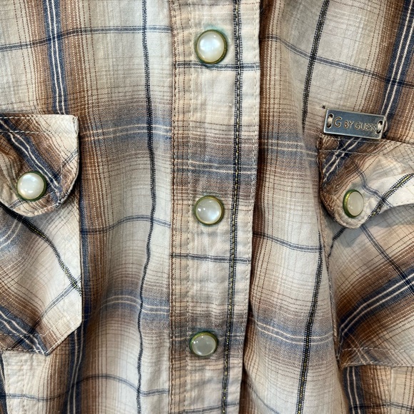 Vintage G by Guess western pearl snap fitted plaid shirt - Picture 2 of 9
